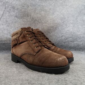 Predictions Shoes Womens 9 Ankle Boots Lace Up Leather Knit Collar Comfort Brown